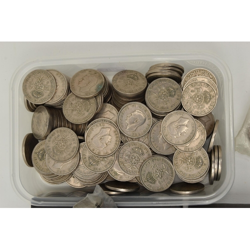 201 - A BOX AND PLASTIC TUB OF MAINLY 20TH CENTURY MIXED COINAGE