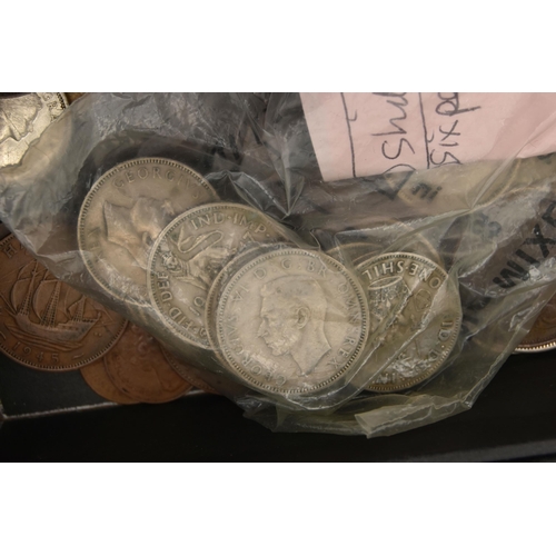 201 - A BOX AND PLASTIC TUB OF MAINLY 20TH CENTURY MIXED COINAGE