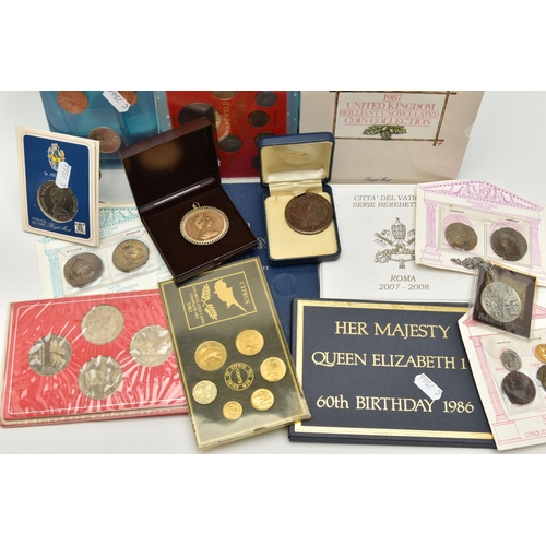 204 - A LARGE CARDBOARD BOX TO INCLUDE A CASED SET OF 20x 20 gram Silver .500 fine 2007 coins, two albums ... 