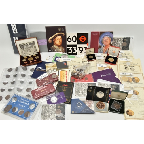 209 - A CARDBOARD BOX CONTAININGH MIXED MAINLY RM COINAGE, to include a quantity of London Mint Office car... 