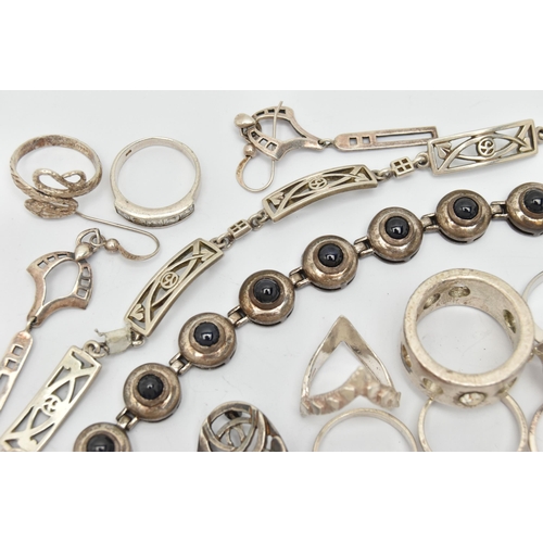 82 - A SELECTION OF SILVER AND WHITE METAL JEWELLERY, to include a pair of Kit Heath drop earrings, a Cel... 