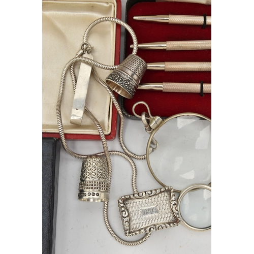 89 - A SELECTION OF SILVERWARE, to include an early Victorian vinaigrette with gilt interior grill, silve... 