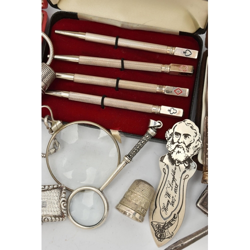 89 - A SELECTION OF SILVERWARE, to include an early Victorian vinaigrette with gilt interior grill, silve... 