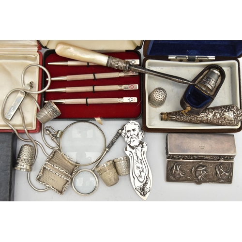 89 - A SELECTION OF SILVERWARE, to include an early Victorian vinaigrette with gilt interior grill, silve... 