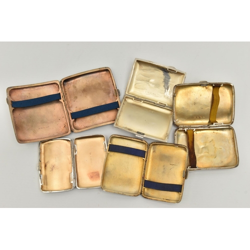 127 - FIVE SILVER CIGARETTE CASES, three with a foliate pattern two have engraved cartouches, a polished c... 