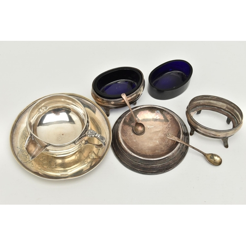 150 - ASSORTED SILVER ITEMS, to include a pair of oval polished salts, hallmarked 'William Aitken' Birming... 