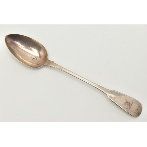 155 - A GEORGE III SILVER FIDDLE PATTERN BASTING SPOON, engraved monogram to the terminal, hallmarked 'Tho... 