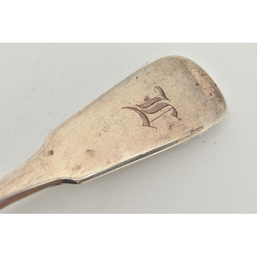 155 - A GEORGE III SILVER FIDDLE PATTERN BASTING SPOON, engraved monogram to the terminal, hallmarked 'Tho... 