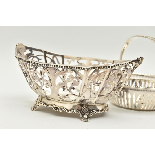 158 - THREE EARLY 20TH CENTURY PIERCED SILVER BONBON DISHES/NUT DISHES, comprising a George V circular swi... 