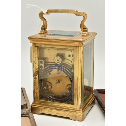 178 - A BRASS CARRIAGE CLOCK AND TWO TRAVEL CLOCKS, the first a rectangular form carriage clock signed 'Go... 