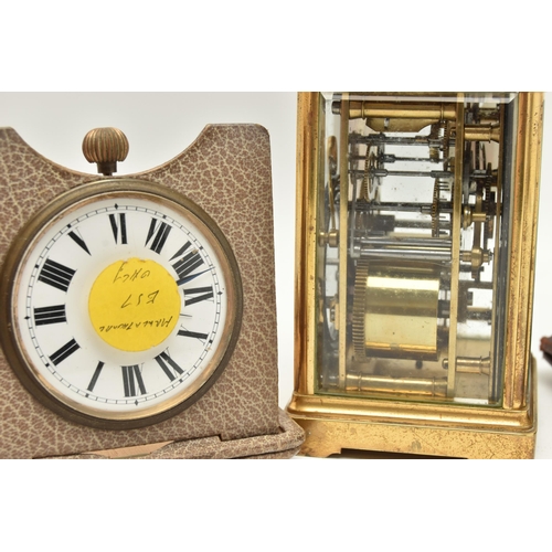 178 - A BRASS CARRIAGE CLOCK AND TWO TRAVEL CLOCKS, the first a rectangular form carriage clock signed 'Go... 