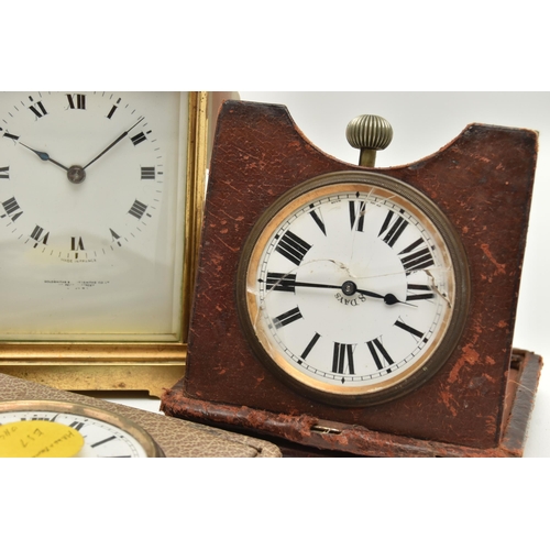 178 - A BRASS CARRIAGE CLOCK AND TWO TRAVEL CLOCKS, the first a rectangular form carriage clock signed 'Go... 