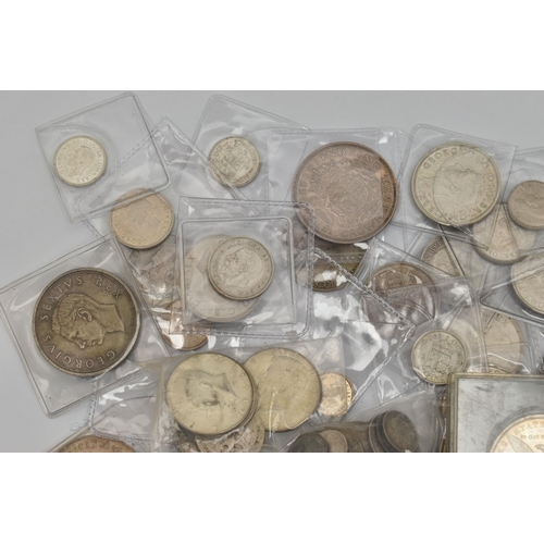 218 - A PARCEL CONTAINING UK MID 20TH CENTURY SILVER COINS TO INCLUDE USA COINAGE, etc