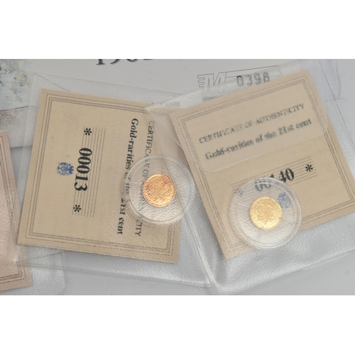 219 - A QUANTITY OF MINATURE GOLD COINAGE, to include a Royal Mail Diana Princess of Wales 1/25oz 1997 Per... 