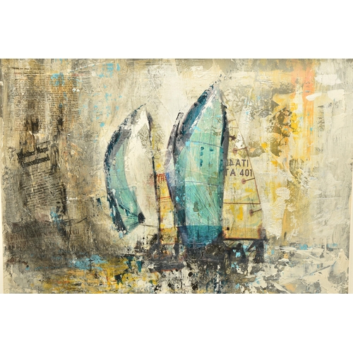 308 - GILL STORR (BRITISH CONTEMPORARY) 'CHOPPY SEAS', racing yachts under sail, signed bottom right, mixe... 