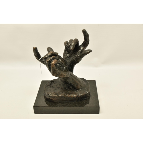 320 - ROLF HARRIS (AUSTRALIA 1931-2023) 'INTUITION' a limited edition bronze sculpture of a pair of hands ... 