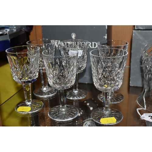 333 - A GROUP OF BOXED WATERFORD 'LISMORE' PATTERN GLASSES, comprising eight white wine glasses, six port ... 