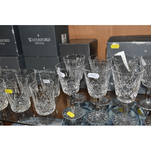 333 - A GROUP OF BOXED WATERFORD 'LISMORE' PATTERN GLASSES, comprising eight white wine glasses, six port ... 