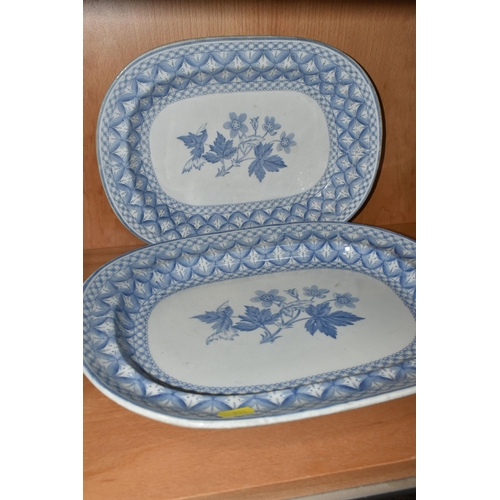 335 - TWO GRADUATED LATE NINETEENTH CENTURY BLUE AND WHITE COPELAND OVAL MEAT PLATES,  'The Mitre' pattern... 