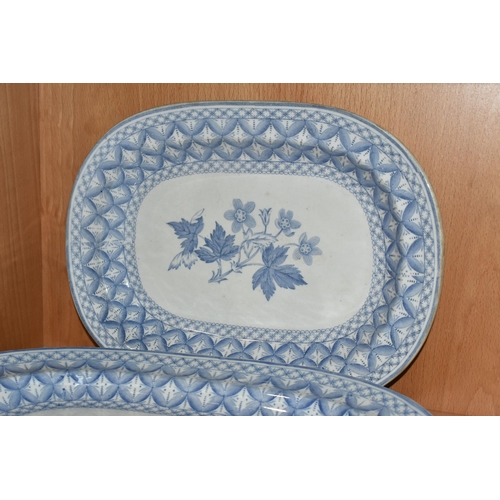 335 - TWO GRADUATED LATE NINETEENTH CENTURY BLUE AND WHITE COPELAND OVAL MEAT PLATES,  'The Mitre' pattern... 