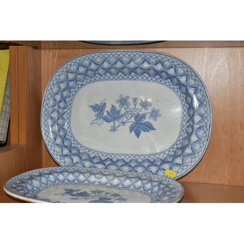 335 - TWO GRADUATED LATE NINETEENTH CENTURY BLUE AND WHITE COPELAND OVAL MEAT PLATES,  'The Mitre' pattern... 