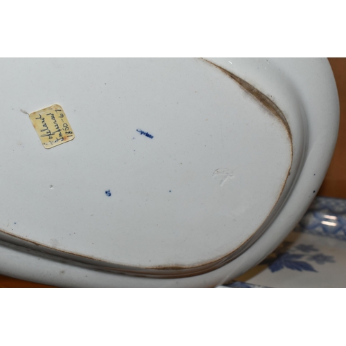 335 - TWO GRADUATED LATE NINETEENTH CENTURY BLUE AND WHITE COPELAND OVAL MEAT PLATES,  'The Mitre' pattern... 