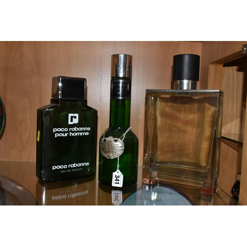 341 - THREE MID TWENTIETH CENTURY LARGE SHOP DISPLAY AFTERSHAVE/COLOGNE BOTTLES, comprising  three perfume... 