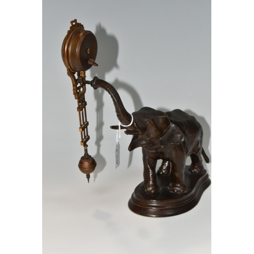 342 - A SPELTER SWINGING ELEPHANT CLOCK, a twentieth century spelter elephant clock, the dial and movement... 