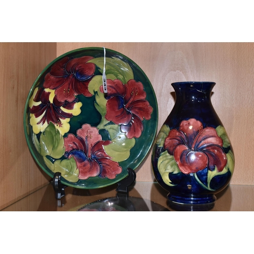 343 - A LARGE MOORCROFT POTTERY BOWL AND VASE, comprising a bowl decorated with the Hibiscus pattern on a ... 