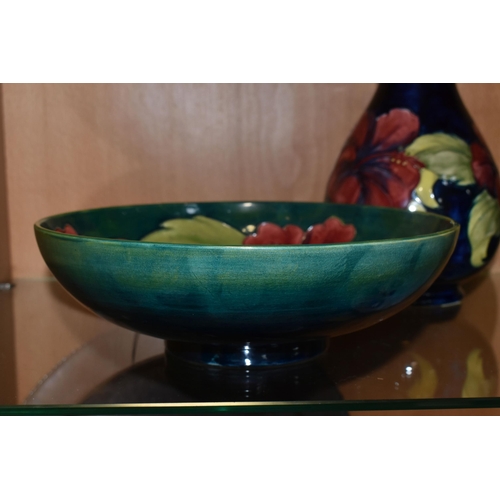 343 - A LARGE MOORCROFT POTTERY BOWL AND VASE, comprising a bowl decorated with the Hibiscus pattern on a ... 