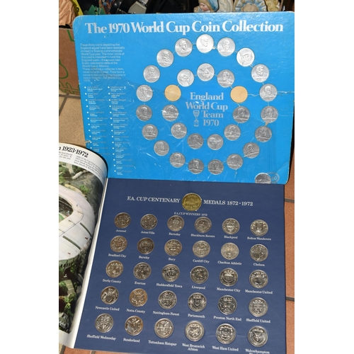 349 - ONE BOX OF SUNDRIES, to include a complete 1970 Esso England World Cup Team coin collection in origi... 