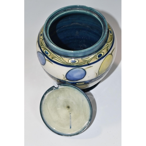 352 - A MOORCROFT POTTERY 'BANDED HONESTY' PATTERN POT, circa 1930, the main central blue and green design... 