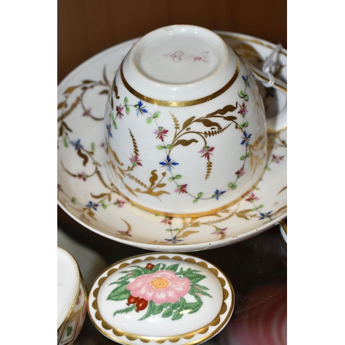 358 - A NINETEENTH CENTURY STEVENS AND HANCOCK DERBY CUP, SAUCER AND COFFEE CAN, decorated in a floral vin... 