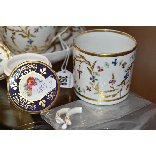 358 - A NINETEENTH CENTURY STEVENS AND HANCOCK DERBY CUP, SAUCER AND COFFEE CAN, decorated in a floral vin... 