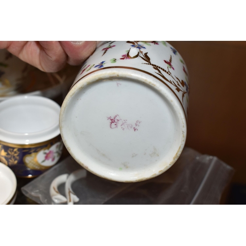 358 - A NINETEENTH CENTURY STEVENS AND HANCOCK DERBY CUP, SAUCER AND COFFEE CAN, decorated in a floral vin... 