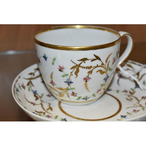 358 - A NINETEENTH CENTURY STEVENS AND HANCOCK DERBY CUP, SAUCER AND COFFEE CAN, decorated in a floral vin... 