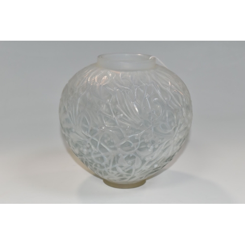 372 - A LALIQUE GUI VASE, circa 1920s, the ovoid vase moulded with mistletoe leaves and berries, model no ... 