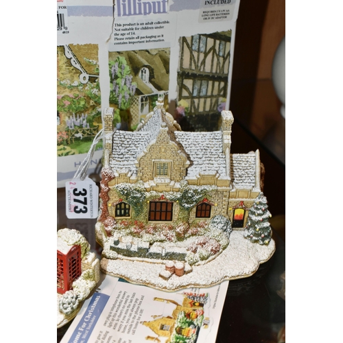 373 - THREE BOXED LILLIPUT LANE SCULPTURES FROM ILLUMINATED SNOWED/ILLUMINATED COTTAGES COLLECTIONS, all w... 