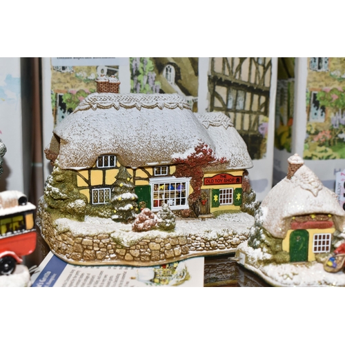 373 - THREE BOXED LILLIPUT LANE SCULPTURES FROM ILLUMINATED SNOWED/ILLUMINATED COTTAGES COLLECTIONS, all w... 