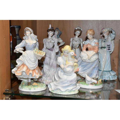 374 - SEVEN COALPORT AND ROYAL WORCESTER FIGURINES, comprising Royal Worcester Old Country Ways: Rosie Pic... 