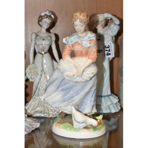 374 - SEVEN COALPORT AND ROYAL WORCESTER FIGURINES, comprising Royal Worcester Old Country Ways: Rosie Pic... 