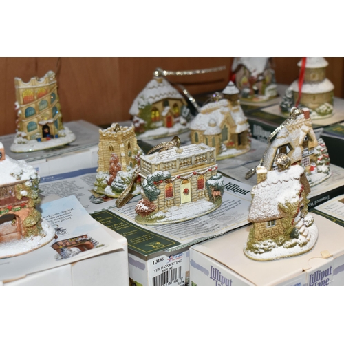 375 - FOURTEEN BOXED LILLIPUT LANE ANNUAL CHRISTMAS ORNAMENTS AND A BOXED SET OF FOUR CHRISTMAS ORNAMENTS,... 