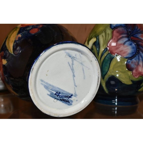 377 - FIVE MOORCROFT POTTERY VASES, all af, comprising a small Pomegranate pattern vase, height 8.5cm (sec... 