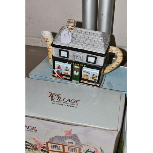 379 - TEN BOXED ANNIE ROWE 'THE VILLAGE' NOVELTY TEAPOTS AND UTENSIL JAR, all af, comprising 'Provisions/G... 