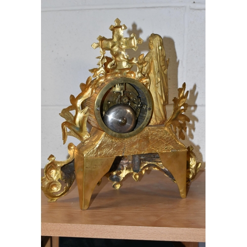 380 - TWO FRENCH ORMULU MANTEL CLOCKS, the figural eight day clocks each with a single figure and white en... 