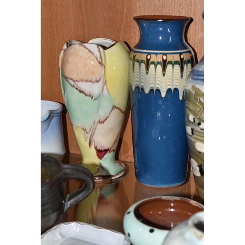 382 - A GROUP OF STUDIO POTTERY AND OTHER CERAMICS, to include a West German lobed lustre vase '548/17', a... 