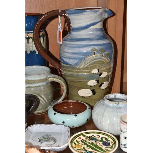 382 - A GROUP OF STUDIO POTTERY AND OTHER CERAMICS, to include a West German lobed lustre vase '548/17', a... 