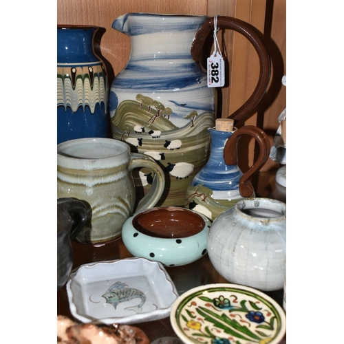 382 - A GROUP OF STUDIO POTTERY AND OTHER CERAMICS, to include a West German lobed lustre vase '548/17', a... 