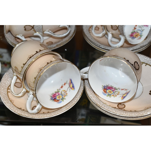 384 - A GROUP OF AYNSLEY AND COALPORT TEAWARE, comprising six white textured Coalport coffee cans with gil... 