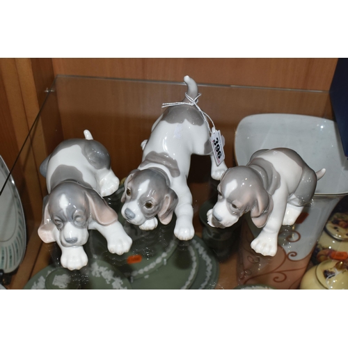 396 - THREE LLADRO FIGURES OF BEAGLE PUPPIES, comprising Playful Puppy no 1070, Sad Puppy no 1071 and Slee... 